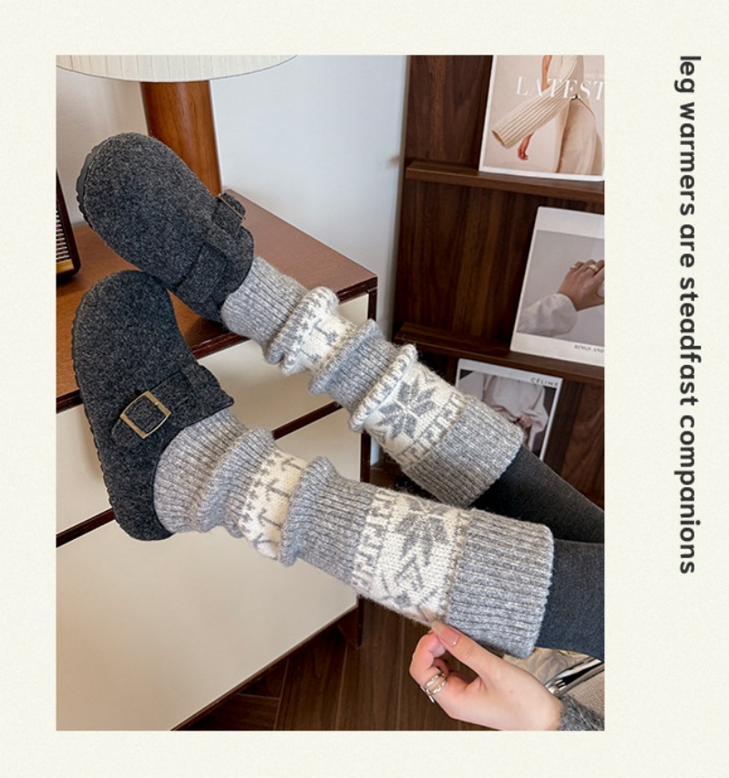 Womens Nordic Fair Isle Knit Leg Warmers Thicken Warm Knitted Foot Cover